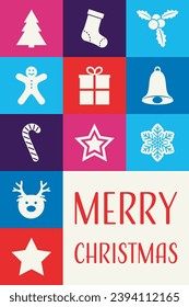 Modern Christmas greeting card with icons. Vector illustration