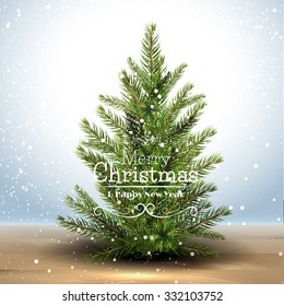 Modern Christmas greeting card with Christmas tree in the snow