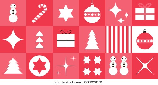 Modern Christmas minimal pattern. Cute Christmas tiles design. Fresh geometric cartoon style.