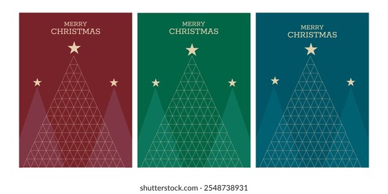 Modern Christmas minimalist
Card greeting elegant card vector set design.Merry christmas invitation cards with gold with Geometric Christmas Tree Illustration