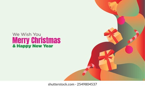 Modern Christmas and New Year Web Template with Blank Copy Space. abstract fluid christmas background with gift box and ornamental vector illustration 