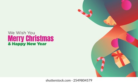 Modern Christmas and New Year Web Template with Blank Copy Space. abstract fluid christmas background with gift box and ornamental vector illustration 