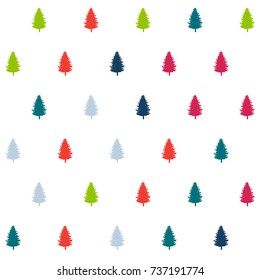 modern christmas pattern. new year hand drown firs paper, winter holiday decoration, red, blue, green, navy, purple christmas trees seamless background