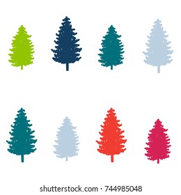 modern christmas pattern. new year hand drown firs paper, winter holiday decoration, red, blue, green, navy, purple christmas trees seamless background