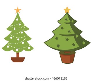 Modern christmas pine trees with star on top. EPS10 vector