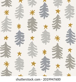 Modern christmas seamless pattern with christmas trees in muted, neutral color palette. Winter vector design for gift wrap, scrapbooking, wallpaper, home decor, kids clothing, fabric.