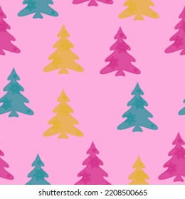 Modern Christmas Seamless Vector patterns, cute christmas trees, christmas gifts pattern  Doodles. Seamless colorful winter pattern on black background. Vector illustration.