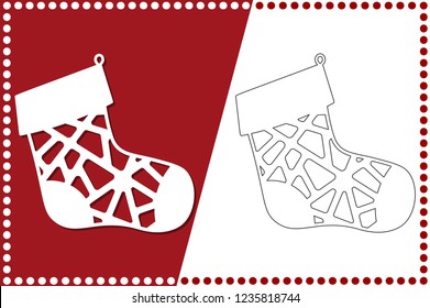 Modern Christmas sock. New Year's Toy for laser cutting. Vector illustration.