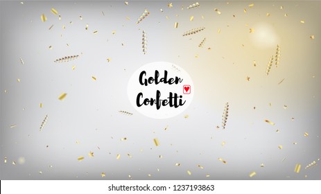 Modern Christmas Tinsel Confetti, Falling New Year Gold. Cool Sparkling Christmas, New Year, Birthday Party Holiday Pattern. Horizontal Magic Glitter Background. Gold Christmas Tinsel Confetti
