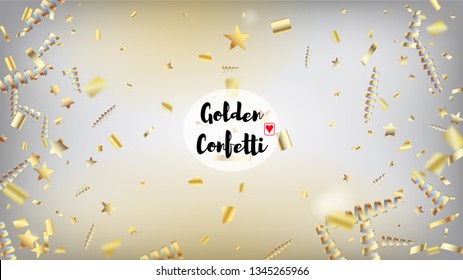 Modern Christmas Tinsel Confetti, Falling New Year Gold. Horizontal Stars Sparkles Background. Cool Premium Christmas, New Year, Birthday Party Holiday Texture. Gold Christmas Tinsel Confetti