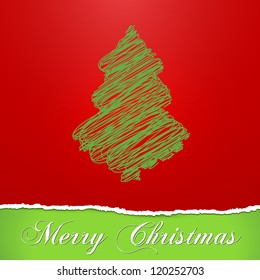 Modern Christmas Torn Paper Scribbled Tree Background