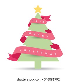 Modern Christmas tree 2016 design isolated on white background. Vector illustration, Minimal style