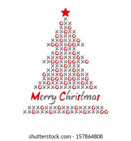 Modern christmas tree card with noughtsÃ?Â andÃ?Â crosses, vector illustration