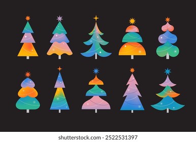 Modern Christmas Tree collection. Modern style, gradient color, minimalist trees. Colorful vibrant concept vector design