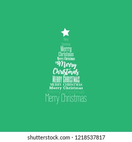Modern Christmas tree design. Simple vector white typography illustration on a green background. Creative New years greeting card. Digital art. Festive wallpaper.