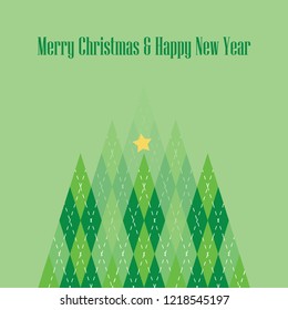 Modern Christmas tree design. Simple vector illustration. Creative New years greeting card. Geometric art. Forest background.