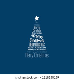 Modern Christmas tree design. Simple vector illustration. Creative New years greeting card. Different typography on a blue background. Festive wallpaper.