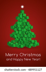 Modern Christmas Tree made with cubes. Vector Illustration. Christmas card.