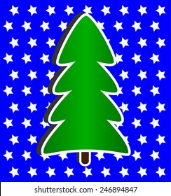 Modern Christmas Tree on blue and stars background
