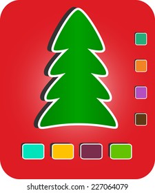 Moderner Weihnachtsbaum auf rotem Hintergrund mit leeren Knöpfen, EPS10 Vektorgrafik