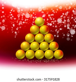 Modern Christmas tree at red winter background. Holiday Xmas vector card. New year symbol illustration.