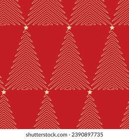 Modern Christmas tree seamless pattern. Minimal line art drawing. Vector iluustration.