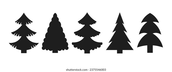 Modern Christmas tree silhouette set. Trendy Xmas tree shape. Fir, pine, spruce. Vector illustration.