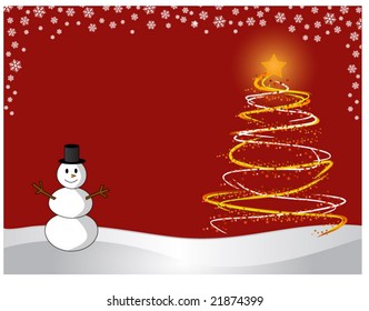A modern Christmas tree with a snow man vector image