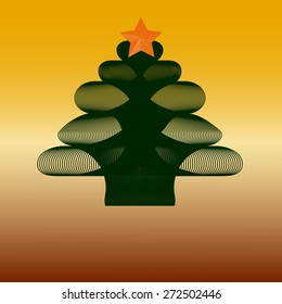 Modern Christmas tree, sunset colored background