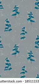Árbol de Navidad moderno. Árbol de Navidad. Impresión de invierno. Pinos en la nieve. Temporada festiva. Granja de Navidad. Tarjeta de saludo vectorial para el año nuevo.