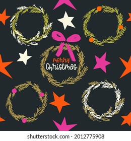 Patrón de navidad moderna en colores negro, rojo, rosa y dorado