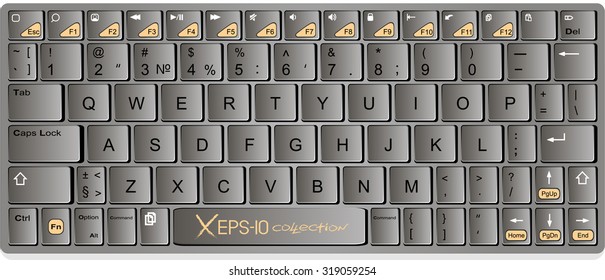 Modern chrome with orange laptop bluetooth keyboard isolated. Vector illustration