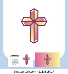 Modern Church 3d Cross Logo. Christian Symbol For Baptist Or Lutheran Denomination