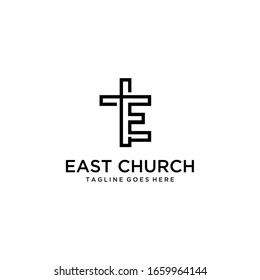 Modern church with E logo sign modern vector graphic abstract