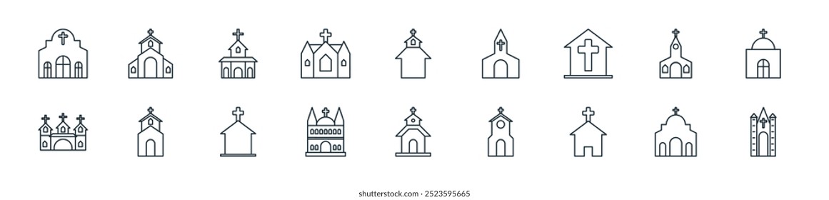 modern church icon pack. perfect for linear ui designs featuring vector church, church, and more icons for mobile and web apps.