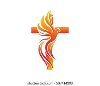 Modern Church Logo - On Fire Phoenix On Top Cross