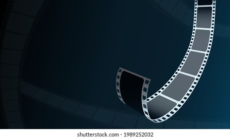 Modern cinema background with film strip. Realistic 3d film strip in perspective. 3D isometric film strip. Design cinema movie festival poster. Template for festival modern cinema with place for text.