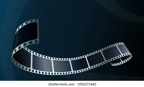 Modern cinema background with film strip. Realistic 3d film strip in perspective. 3D isometric film strip. Movie and cinema design for festival poster. Template for festival modern cinema with space.