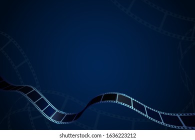 Modern cinema background with realistic film strips. Movie frames for your element design or text. 3D Vector template cinema for festival, advertisement, poster, brochure, banner. Cinema concept.