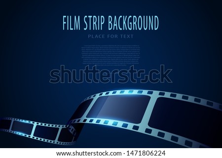 Modern cinema festival banner with stripe roll on blue background. Art design reel cinema filmstrip template for poster, brochure, tickets, leaflet. Movie time and entertainment concept.