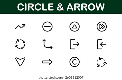 Modern Circle and Arrow Icon Set Vector Illustration. Featuring Dynamic Shapes and Directional Symbols Perfect for Navigation and Flow Designs.