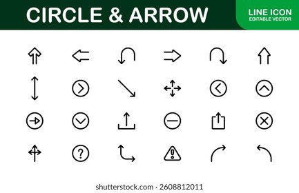 Modern Circle and Arrow Icon Set Vector Illustration. Featuring Dynamic Shapes and Directional Symbols Perfect for Navigation and Flow Designs.