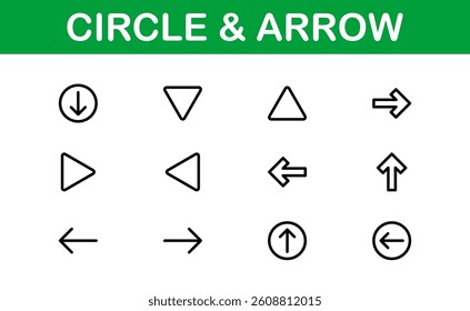 Modern Circle and Arrow Icon Set Vector Illustration. Featuring Dynamic Shapes and Directional Symbols Perfect for Navigation and Flow Designs.