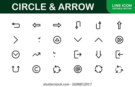 Modern Circle and Arrow Icon Set Vector Illustration. Featuring Dynamic Shapes and Directional Symbols Perfect for Navigation and Flow Designs.