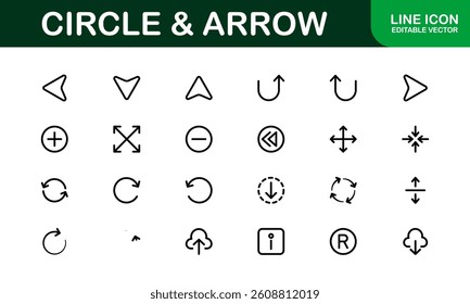 Modern Circle and Arrow Icon Set Vector Illustration. Featuring Dynamic Shapes and Directional Symbols Perfect for Navigation and Flow Designs.