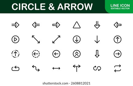 Modern Circle and Arrow Icon Set Vector Illustration. Featuring Dynamic Shapes and Directional Symbols Perfect for Navigation and Flow Designs.