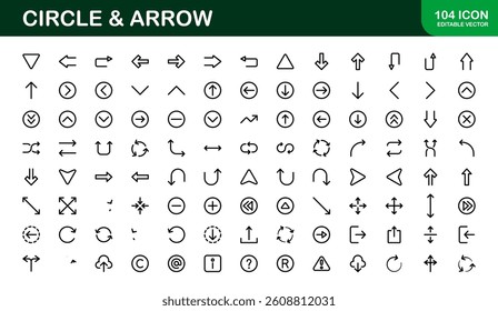 Modern Circle and Arrow Icon Set Vector Illustration. Featuring Dynamic Shapes and Directional Symbols Perfect for Navigation and Flow Designs.