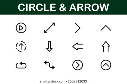 Modern Circle and Arrow Icon Set Vector Illustration. Featuring Dynamic Shapes and Directional Symbols Perfect for Navigation and Flow Designs.