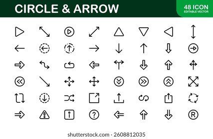 Modern Circle and Arrow Icon Set Vector Illustration. Featuring Dynamic Shapes and Directional Symbols Perfect for Navigation and Flow Designs.