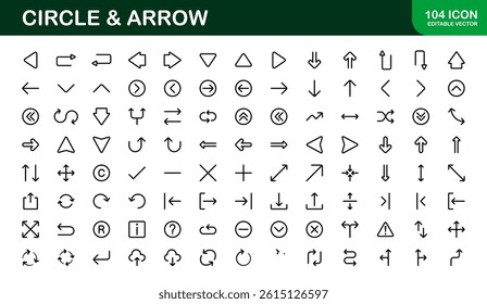 Modern Circle and Arrow Icon Set Vector Illustration. Featuring Dynamic Shapes and Directional Symbols Perfect for Navigation and Flow Designs.